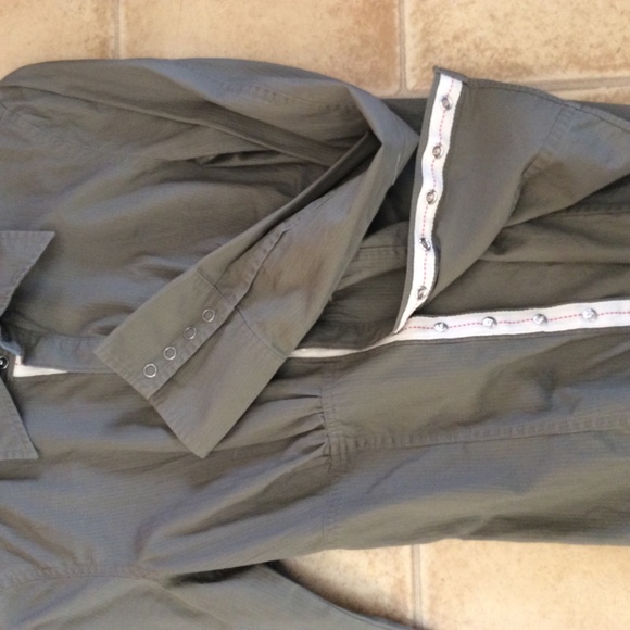 Y2K Tommy Hilfiger army green snap front Shirt, S - Picture 2 of 9